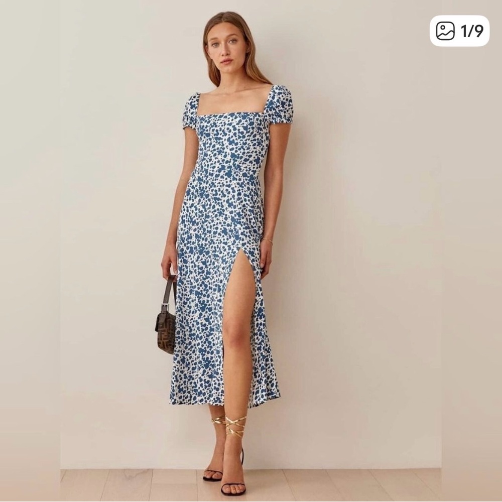 Reformation Blue and White Floral Midi Dress